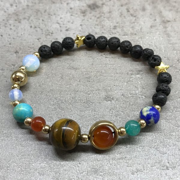 Gold Solar System Lava Stone Bracelet