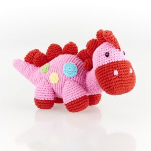 Pink Crochet Stegosaurus Dinosaur Rattle
