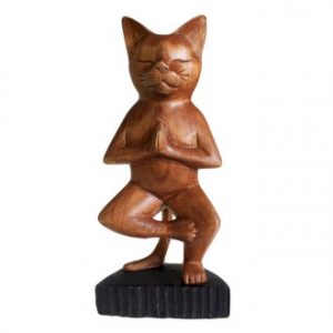 Handcarved Yoga Cats - One Leg Position
